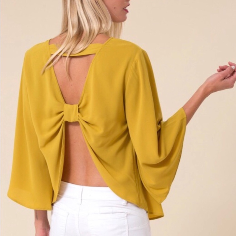 MayMay’s Mustard Cut Out Bow Tie Top - Picture 3 of 6